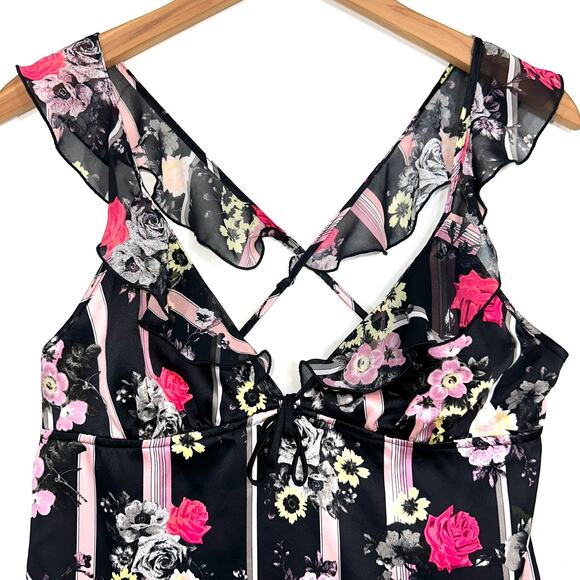 Victorias Secret Satin Black Rose Ruffle Strap Sleep Cami Tank Top Size Medium - Picture 2 of 12